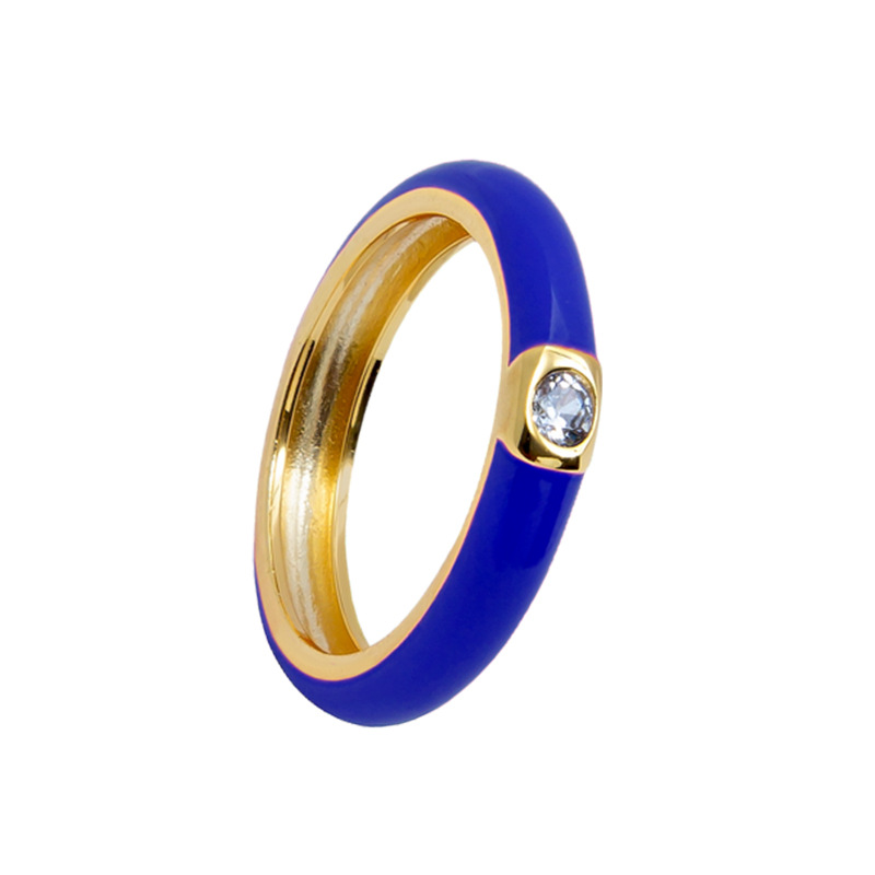 Cross-border Color Epoxy Enamel Temperament Plated 18k Ring Fashion Trend Copper Ring display picture 3