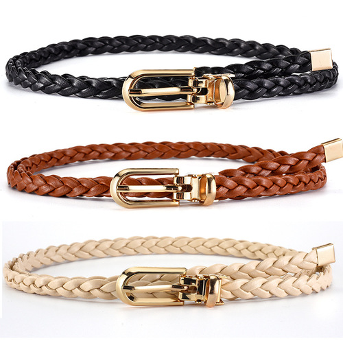 Korean Style Fashion Women's Tied Decoration Weaving Candy Color Small Leather Belt Simple Personality Clasp Belt