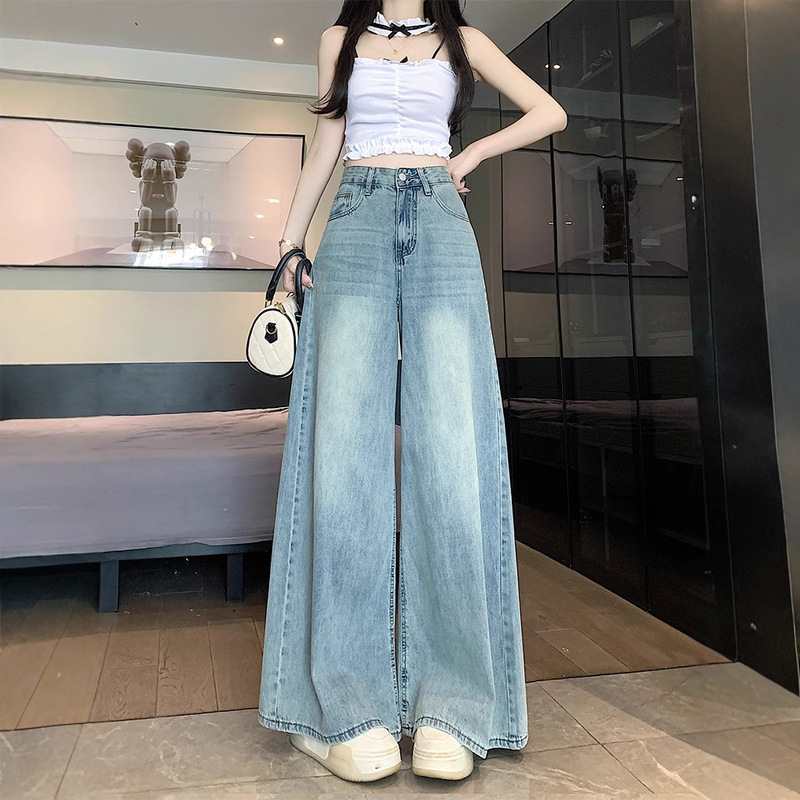 Spring Thin Light Blue Wide-Leg Jeans for Women 2025, Plus Size, High-Waisted, Slimming, Drapey, Loose Straight-Leg Floor-Length Pants Spring Thin Light Blue Wide-Leg Jeans for Women 2025, Plus Size, High-Waisted, Slimming, Drapey, Loose Straight-Leg Floor-Length Pants
