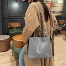 通勤头层牛皮托特包高级感真皮单肩水桶包女简约百搭大包