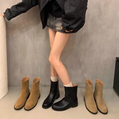 小衆のレトロな太さとショートブーツのマーティンブーツの騎士靴の秋冬の百合の西部の靴のスリーブのショートブーツのフランスの女性の靴