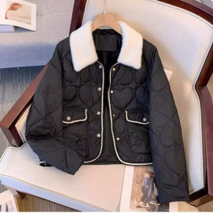 Short Black Chanel Style Feather Silk Cotton Women's Winter New Lightweight Design Fashionable Elegant Beautiful Coat