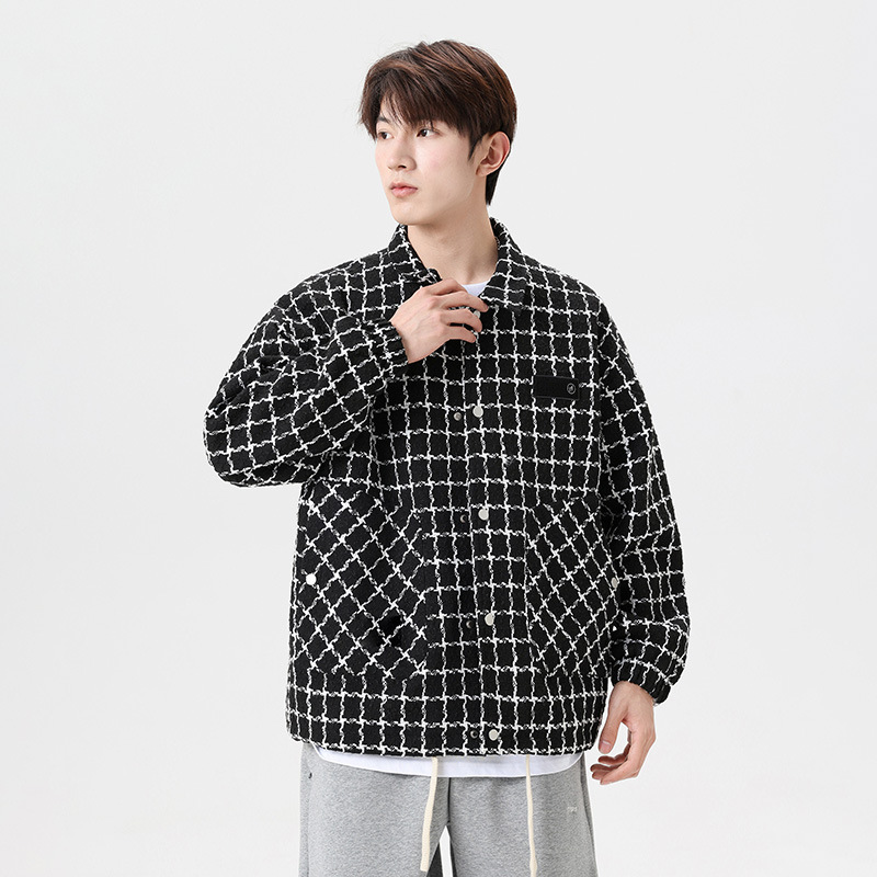 Autumn and Winter Fashion Long Sleeve Men's Jacket Loose Casual Breathable Wear-resistant Plaid Lapel Shirt Button Jacket