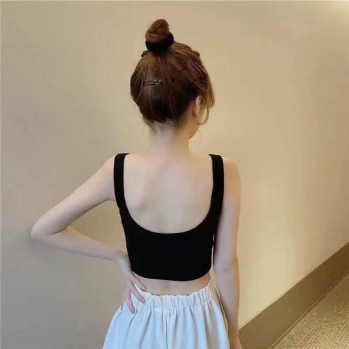 New style pure cotton sports vest underwear for women Korean version U-back slim fit with breast pads tube top outer wear bottoming straps to wrap the chest