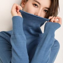 跨境批发秋冬新款女士堆堆领针织衫套头毛衣修身百搭打底衫量大优