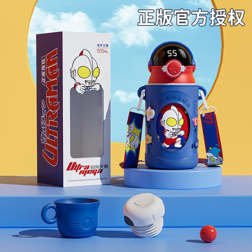 Intelligent temperature display Ultraman children's thermos cup 316 food grade water cup large capacity kettle portable student straw