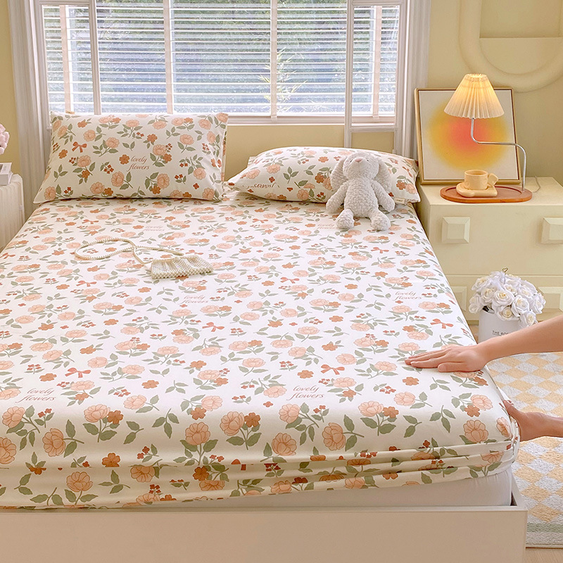 Pure Cotton Coarse Cloth Fitted Sheet Single Piece Pure Cotton Bed Cover All-Inclusive Thickened Anti-Slip Mattress Protector Cover Manufacturer Wholesale