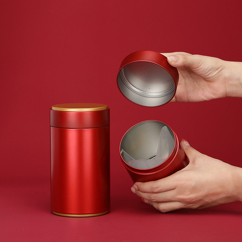 Tinplate tea can Jin Junmei round sealed 125g tea can solid color tea box with printed logo