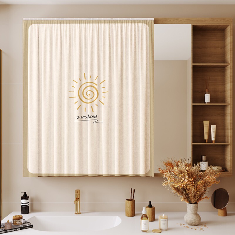 Dressing Table Mirror Cover Curtain Magic Sliding Rail No-Drill Door Curtain Mirror Cover Bathroom Sink Cover Cloth