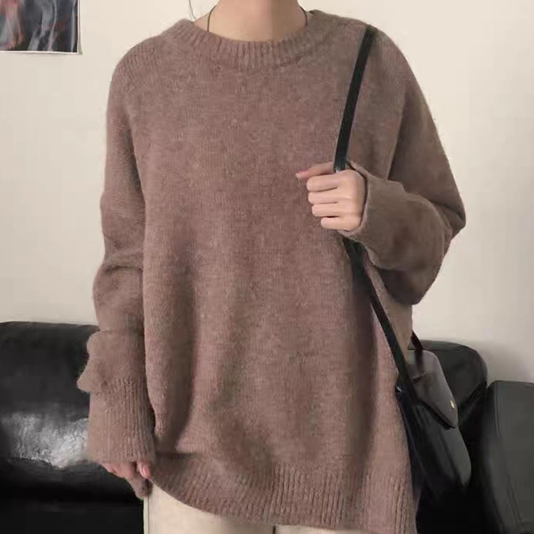 Women Solid Color Loose Sweater Winter Long Sleeve