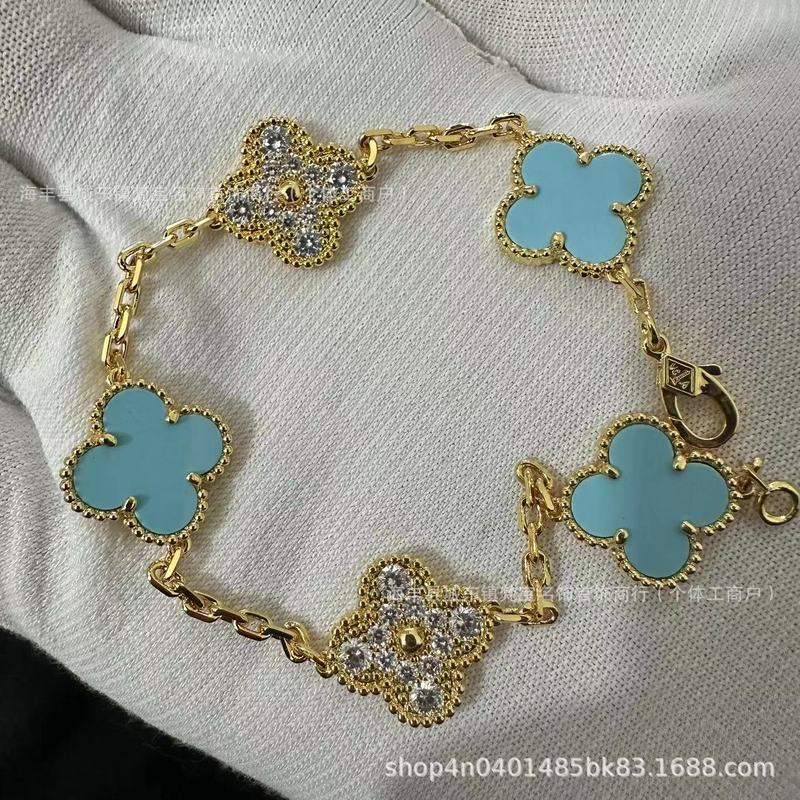 四叶草五花手链女18k高版本v金双面幸运草白贝母花朵不掉色手饰品|undefined