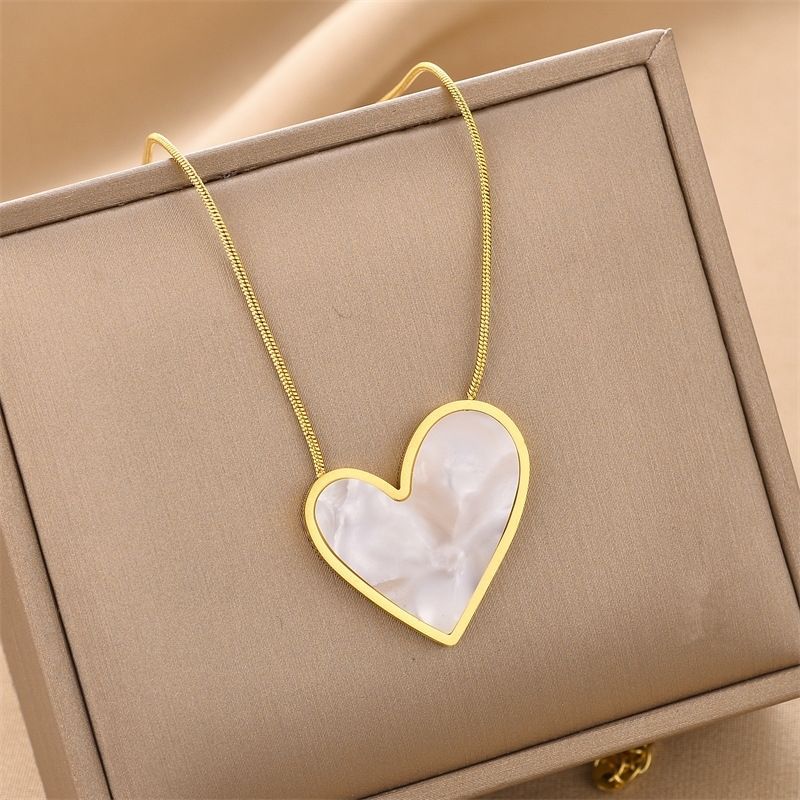 Simple Style Heart Shape Titanium Steel Inlay Glass Earrings Necklace