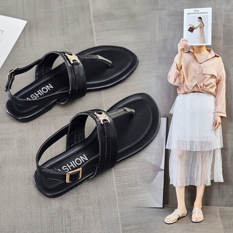 Повседневные сандалии-стринги для женщин, лето 2024, новый корейский стиль, небольшой аромат с юбкой, мягкие сандалии на плоской подошве с ремешком