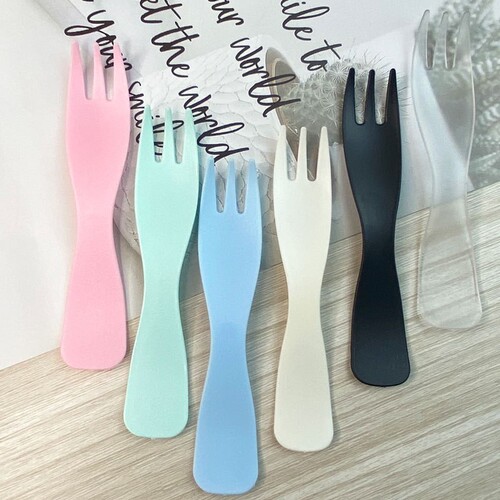Plastic Wavy Fork Disposable Birthday Cake Fork Colorful Three-Prong Curved Fork Thick Fruit Fork Dessert Fork 5-Piece Set