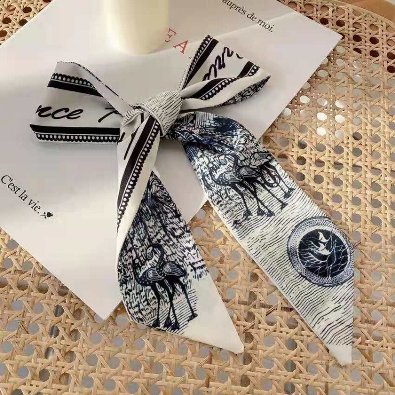 French Style South Korea Fashionable Simple All-match Simple Silk Scarf Women's Narrow and Long Retro Elegant Fragrant Style Hair Ribbon