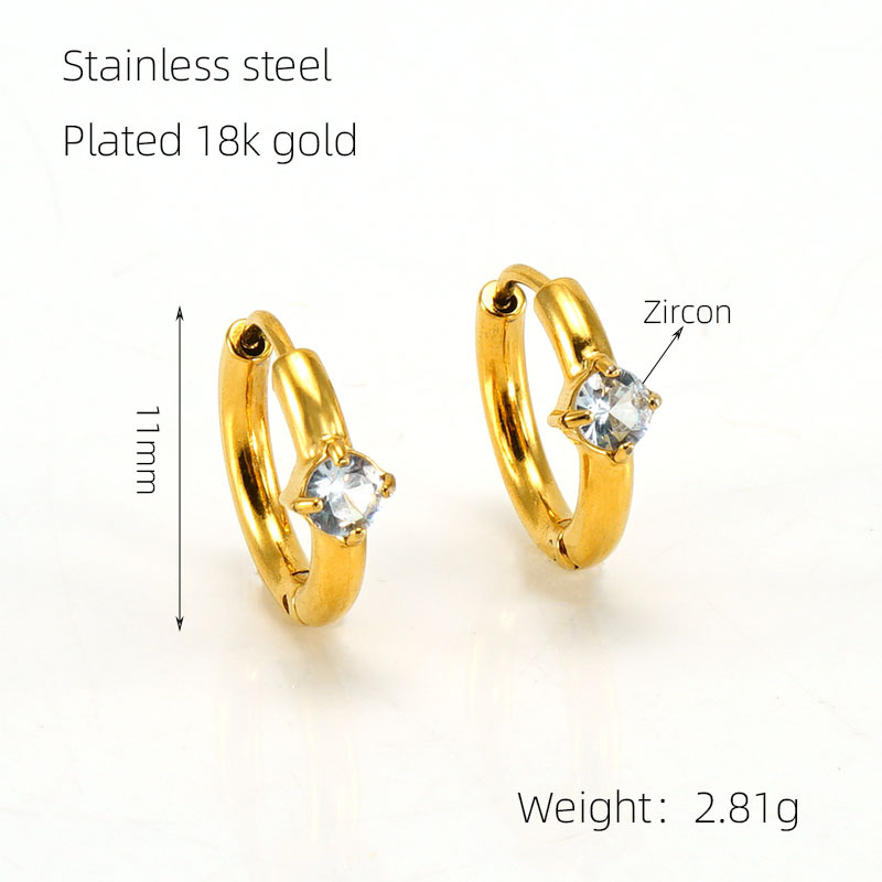 Europeo y americano INS estilo neto rojo mismo estilo pendientes de acero inoxidable hembra 18K oro plateado oreja hebilla incrustaciones color ZIRCON hembra