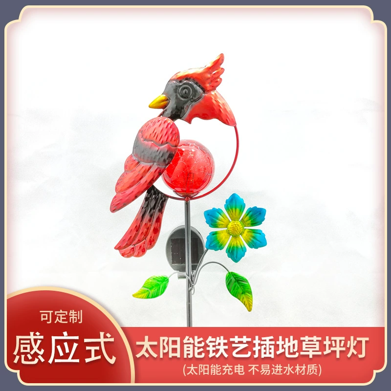 Солнечный Железный Сад Красная птица свет Рождество красная птица наземный свет Открытый Солнечный трещина шар наземный свет
