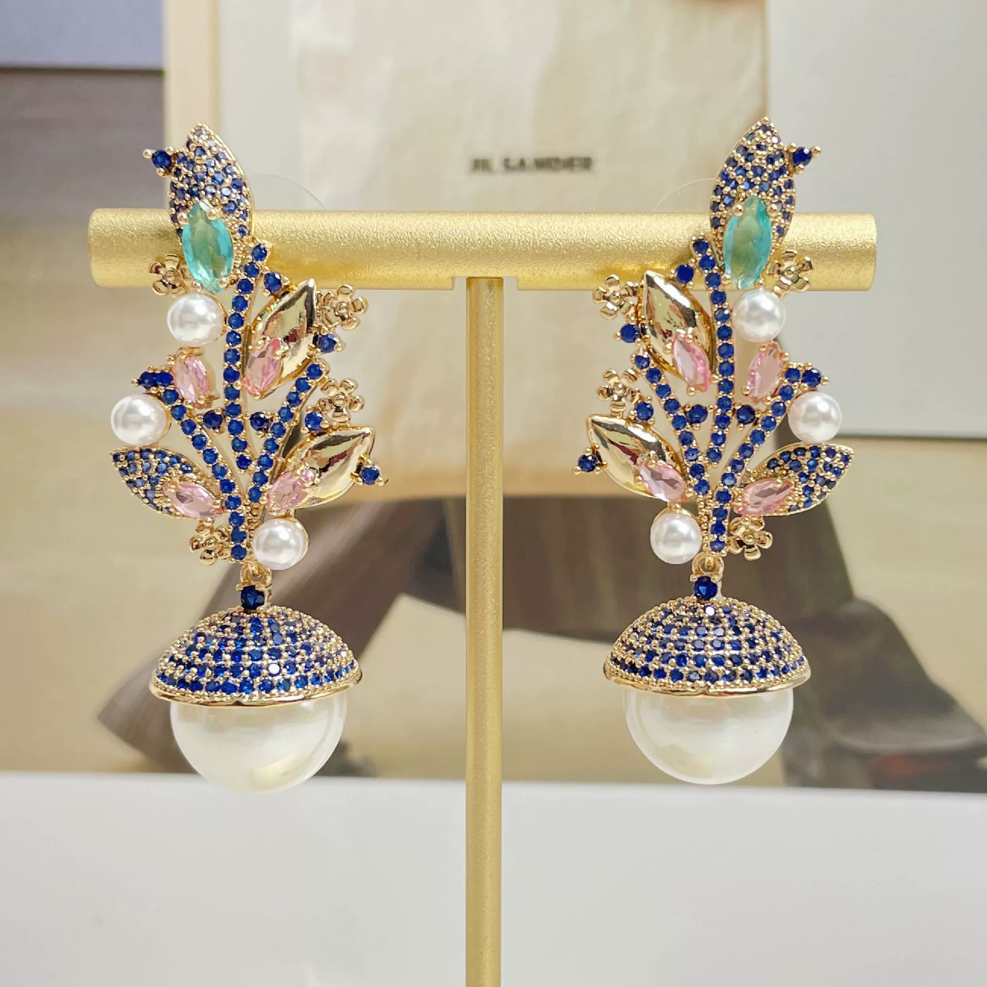 Capacious earrings from pearl, zirconium, nail decoration, light luxury style, high-quality style, European style, micro incrustation, wholesale