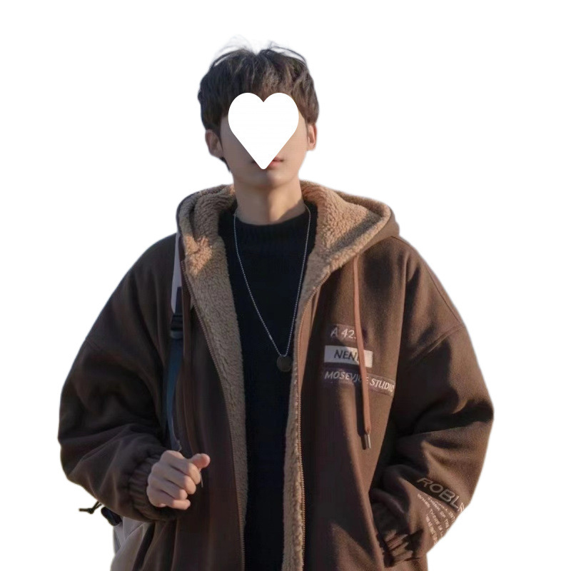 양모 후드 코튼 코트 재킷 남자 겨울 기모 두꺼운 홍콩 스타일 레트로 트렌디 한 느슨한 청소년 코튼 코트