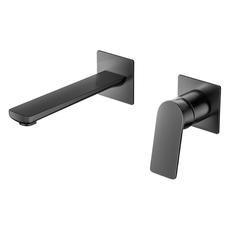 Minimalista pistola gris grifo oculta cuenca a prueba de salpicaduras grifo de agua caliente y fría grifo montado en la pared de cobre al por mayor