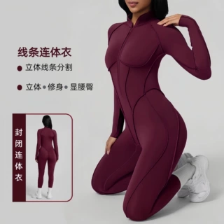 欧美裸感瑜伽连体服外穿紧身透气健身服连体服女高强度运动连体衣