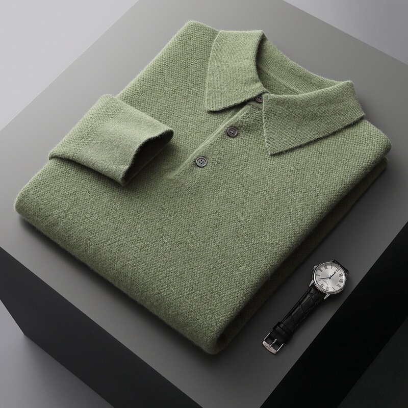 Soft warm men's business POLO collar wool sweater autumn and winter New sweater casual cashmere bottoming shirt