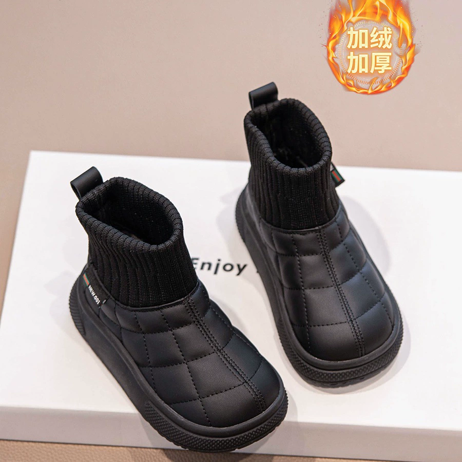 Снежные сапоги для девочек 2024 зимние новые детские туфли плюс бархатные сапоги женские сокровища осенние и зимние туфли водонепроницаемые хлопковые туфли для мальчиков