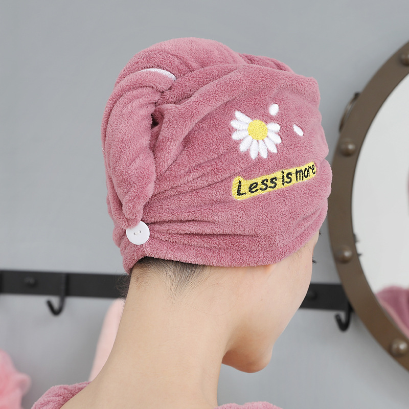 Daisy coral velvet dry hair cap, soft and absorbent, thickened shower cap, dry hair towel, dry hair cap wholesale