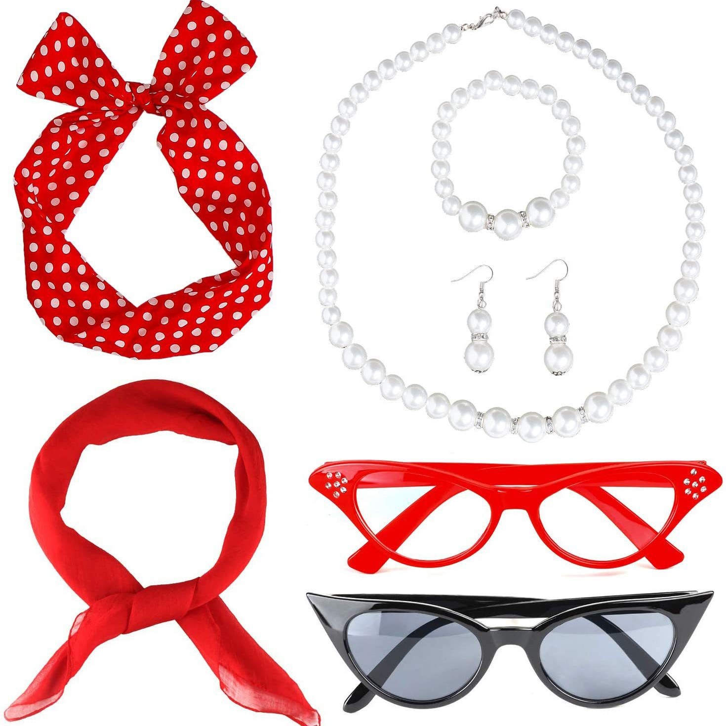 Cosplay de fiesta de la era europea y americana, ropa retro de la década de 1950, aretes de lunares, aretes, diadema, accesorios