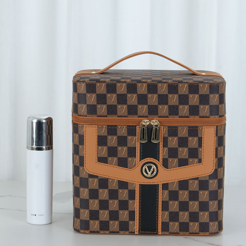 Caja de cosméticos a cuadros en forma de V transfronteriza, bolsa de almacenamiento para el cuidado de la piel portátil, caja de herramientas grande multifuncional portátil de alta gama para mujer