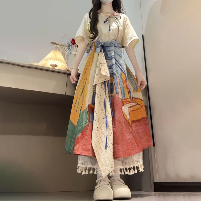 穿搭一整套不规则半身裙夏季新款搭配艺术感上衣女学生|undefined