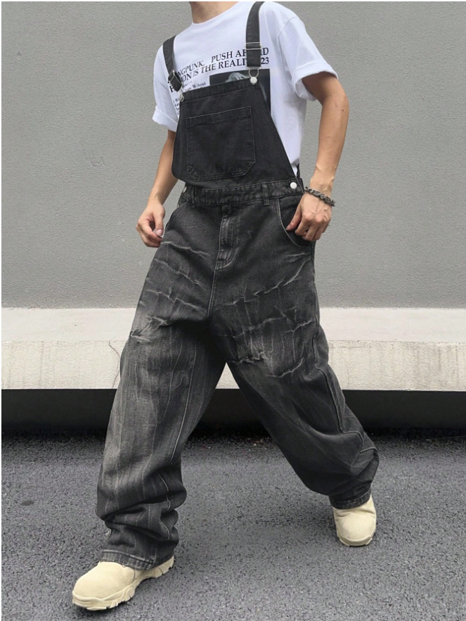 Retro Washed Lightning Bolt Pattern Jeans for Men High Street Vibe Style Design Niche Trendy Brand Cool And Edgy Pants_mkmklike.com