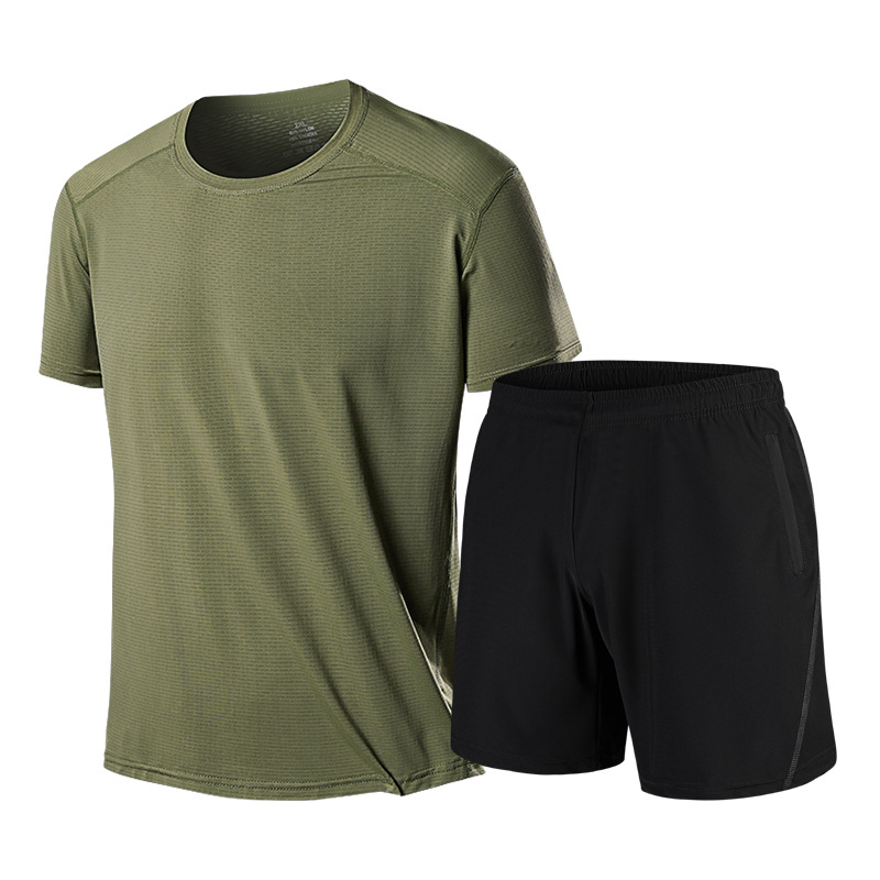 Traje deportivo de seda de hielo de verano de talla extra grande para hombre camiseta fina de manga corta pantalones cortos Casual transpirable hermoso traje de dos piezas transfronterizo