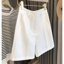 中缝白色西装短裤女2024夏季薄款高腰直筒裤小个子休闲阔腿裤