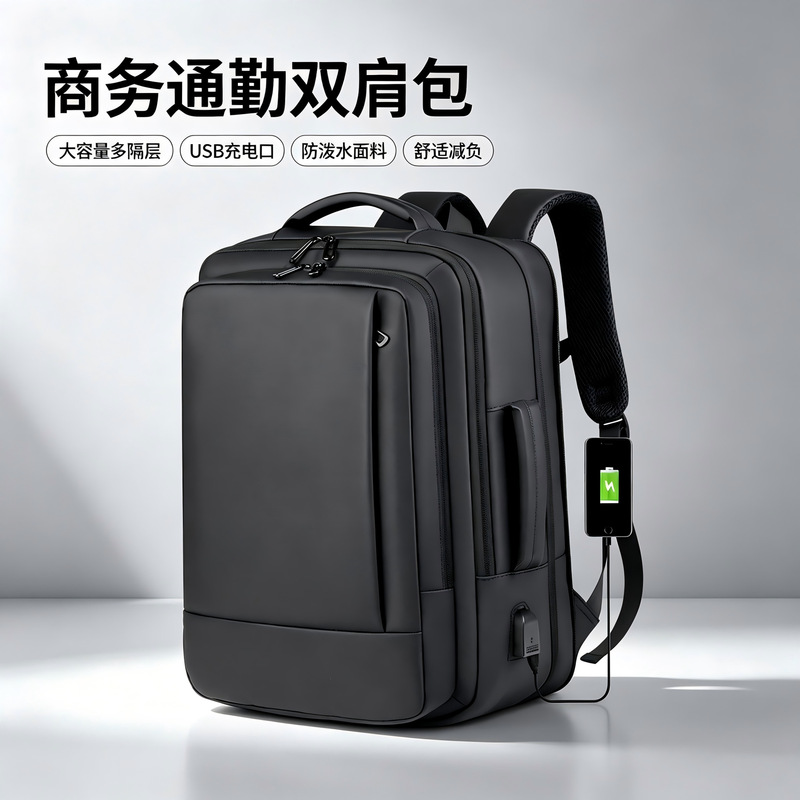 Cross-border business backpack for men, expandable, suitable for travel and commuting, multifunctional, water-resistant, college student backpack Cross-border business backpack for men, expandable, suitable for travel and commuting, multifunctional, water-resistant, college student backpack
