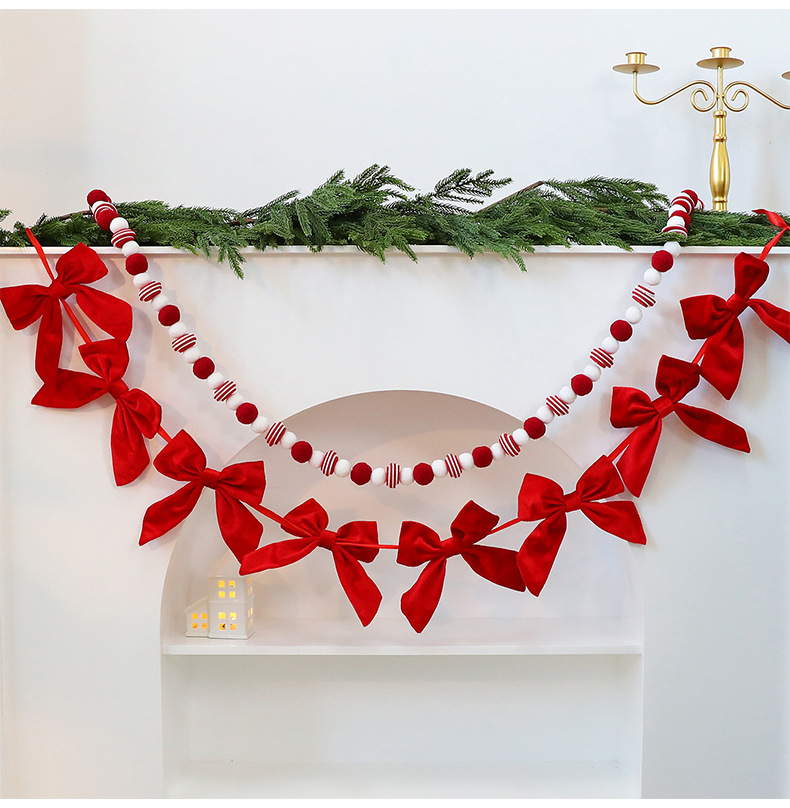 Christmas Bow Bunting Garland – Decorative Holiday Banner For Trees, Windows & Festive Displays_voghion.com