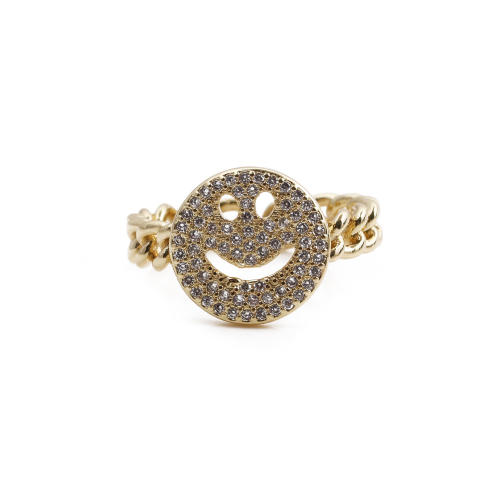 Korean Inlaid Zircon Smiley Face Open Copper Ring Wholesale Nihaojewelry display picture 6
