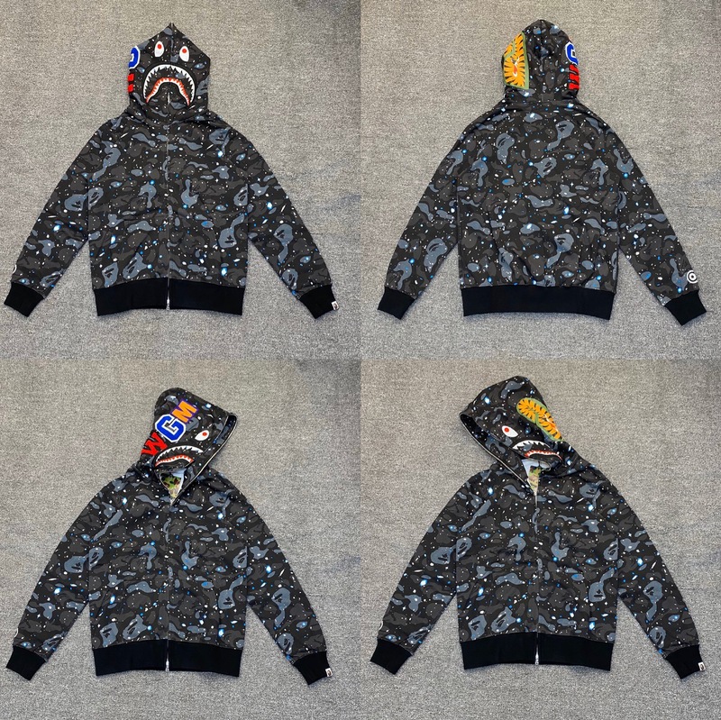 トレンディなブランド BAPE サメ迷彩ジッパースウェットシャツ男性と女性のカップル用ルーズトレンディなベルベットフード付きカーディガンジャケット男性用|undefined