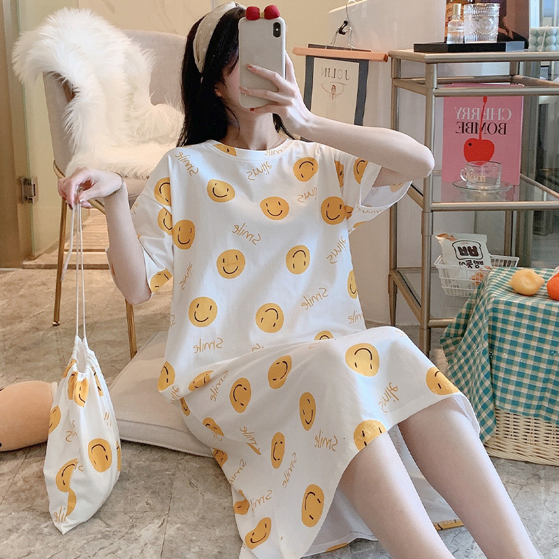 Nightgown for Women Summer Korean Style Spring and Autumn Student Short-Sleeved Home Clothes Cute Cartoon Loose Pregnant Women's Pajamas Women Summer Nightgown for Women Summer Korean Style Spring and Autumn Student Short-Sleeved Home Clothes Cute Cartoon Loose Pregnant Women's Pajamas Women Summer