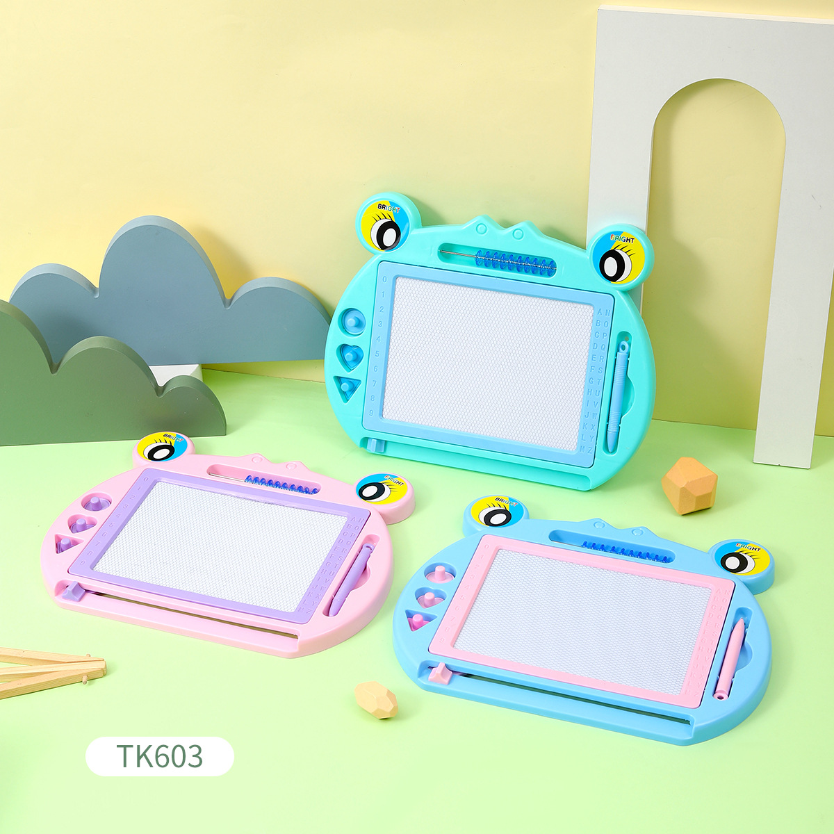 Tablero de dibujo magnético para niños, pequeño ábaco de rana, sello geométrico, tablero de graffiti, tablero de escritura magnético, juguete educativo