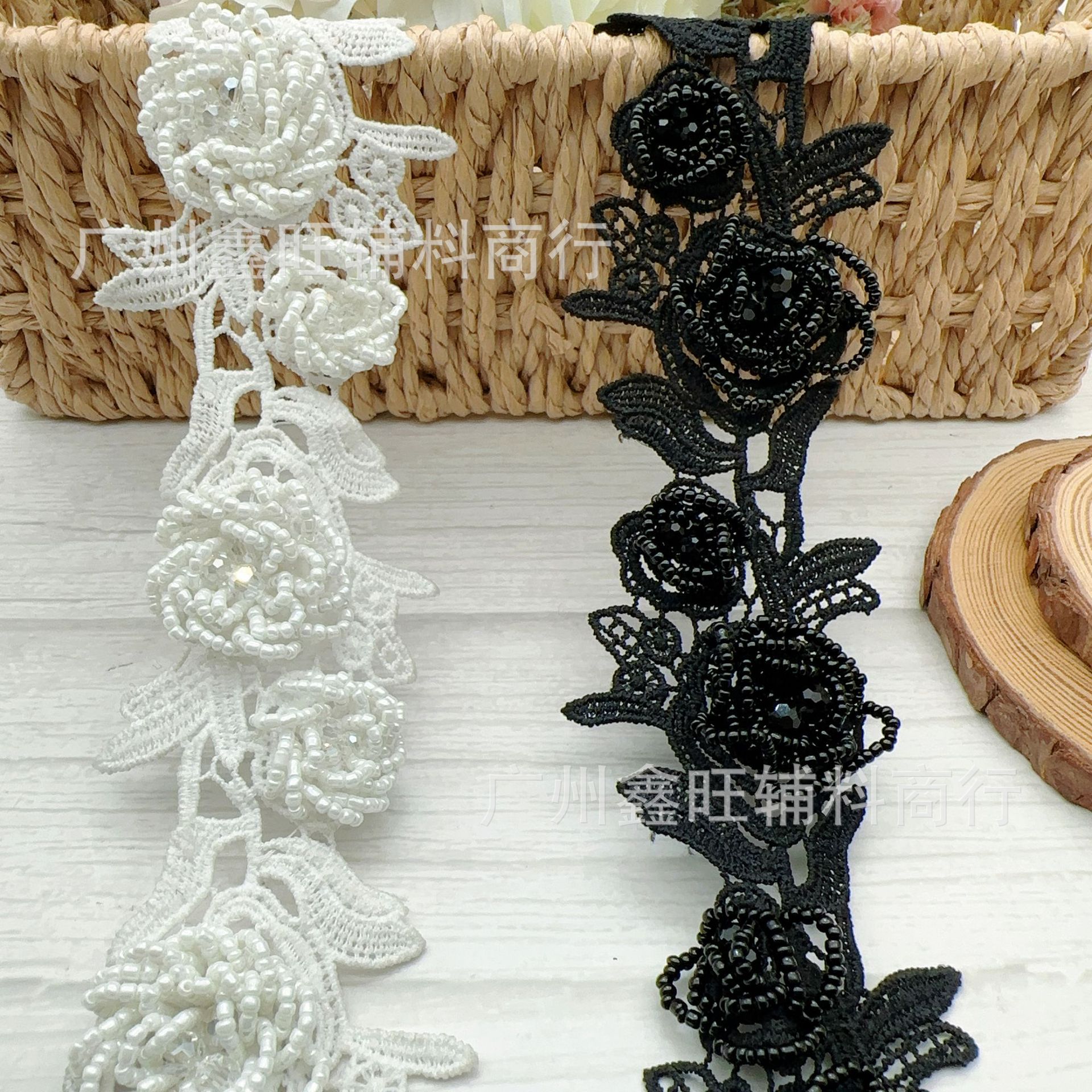 手工重工玫瑰花钉珠涤纶水溶花朵花边服装辅料婚纱汉服拼接材料