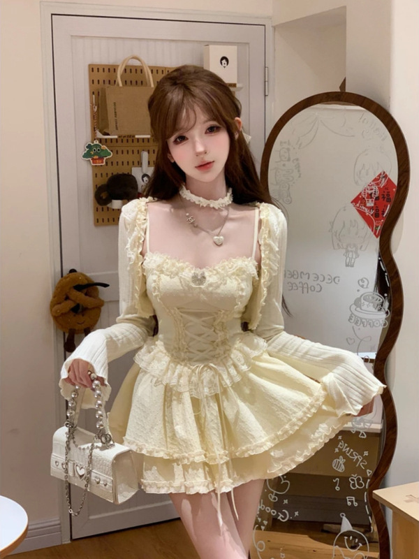 Pure Lusty Elegant Princess Dress Cardigan Women's Autumn and Winter New Fashion Sweet Suit Skirt Women