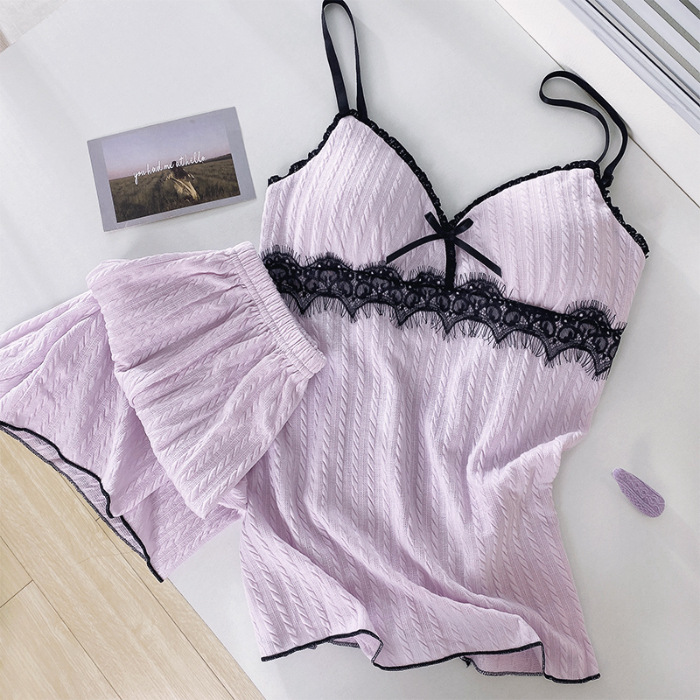Pijama de cabina de verano para mujeres 2024 nuevo verano jacquard algodón sexy puro encaje con cojín de pecho pijama