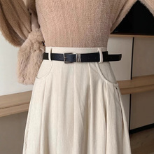 UNMUN复古灯芯绒半身裙女秋冬高腰显瘦有口袋百褶裙中长款设计感