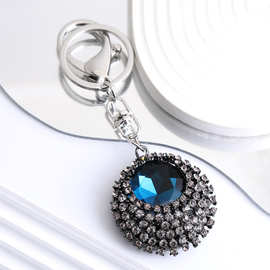 韩版高档水晶圆形蓝宝石钥匙扣时尚百搭女包挂件汽车钥匙链爆款