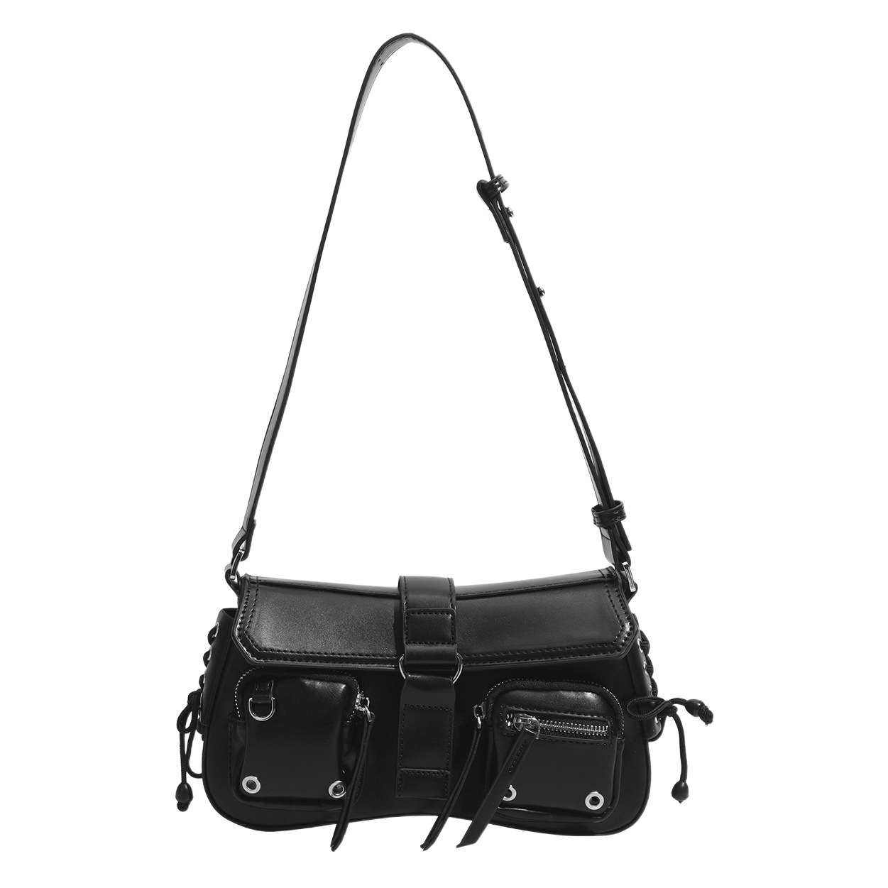 2023 chica caliente casual bolsa de las axilas de alto grado de las mujeres bolsa de hombro nicho Hong Kong estilo de la motocicleta bolsa de mensajero multi-Bolsillo