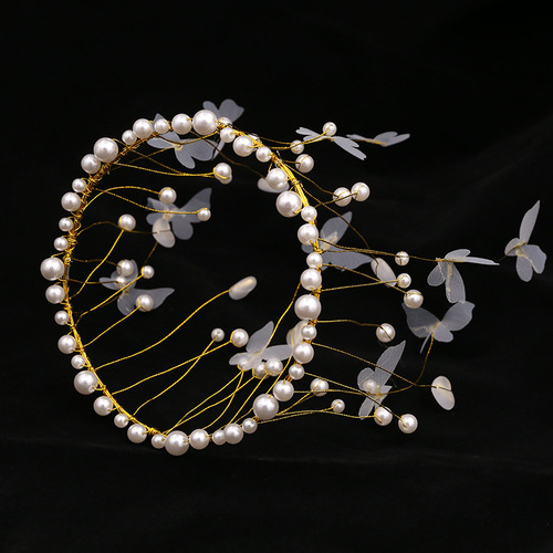 Original cake decoration baking fresh flowers decorative pieces pearl gauze butterfly round white pink crown birthday scene head ornament