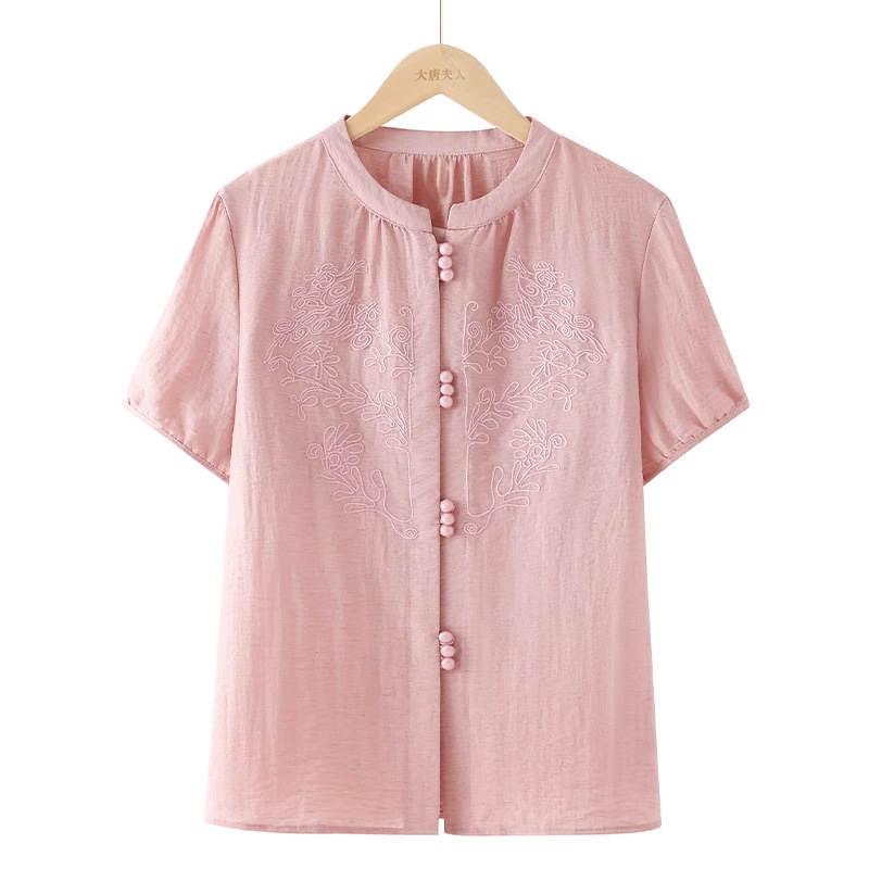 新しい中国風の夏半袖ママスーツツーピースセット外国風トップス中高年女性の夏のTシャツ|undefined