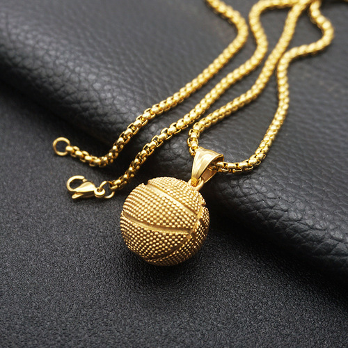 Cross-border European and American punk hip-hop rock sports style solid basketball necklace trendy men's titanium steel pendant couple pendant