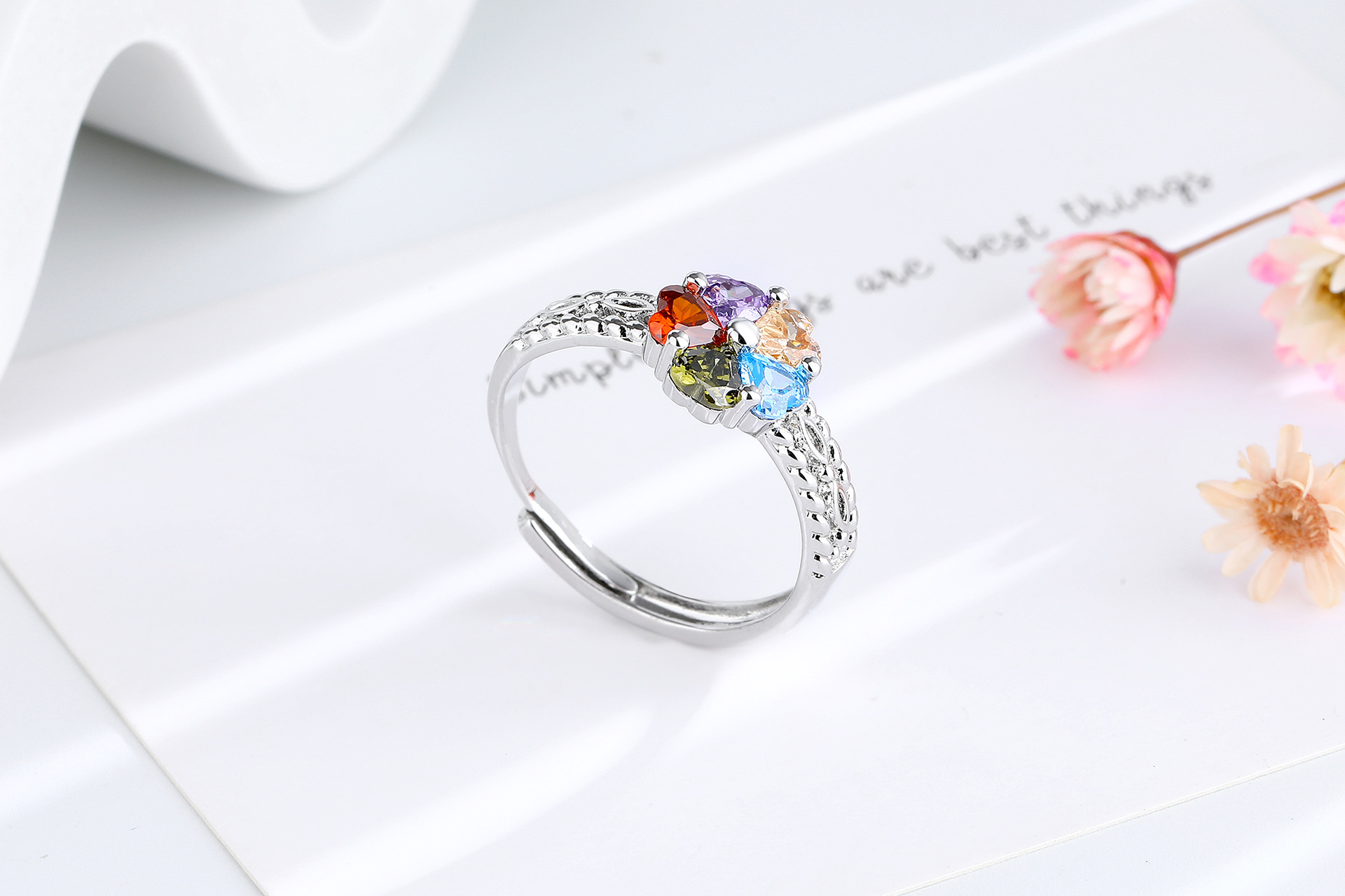 Fashion Heart Shape Copper Inlay Zircon Rings 1 Piece